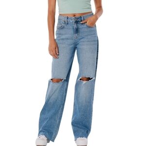 Hollister Jeans High Rise Baggy Y2K Womens 29 Denim Distressed 90s Indie Blue